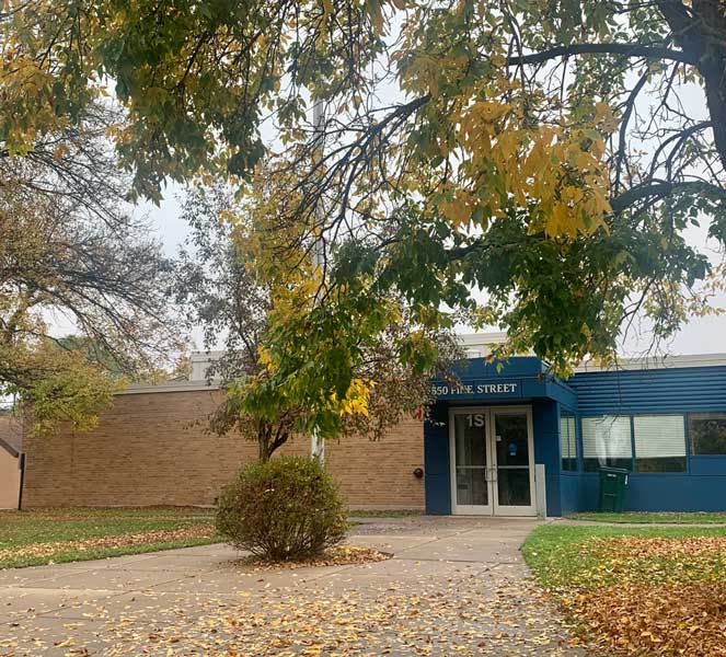 showing the front entrance of marine village school at 550 Pine St. Marine On St.Croix Mn 55047